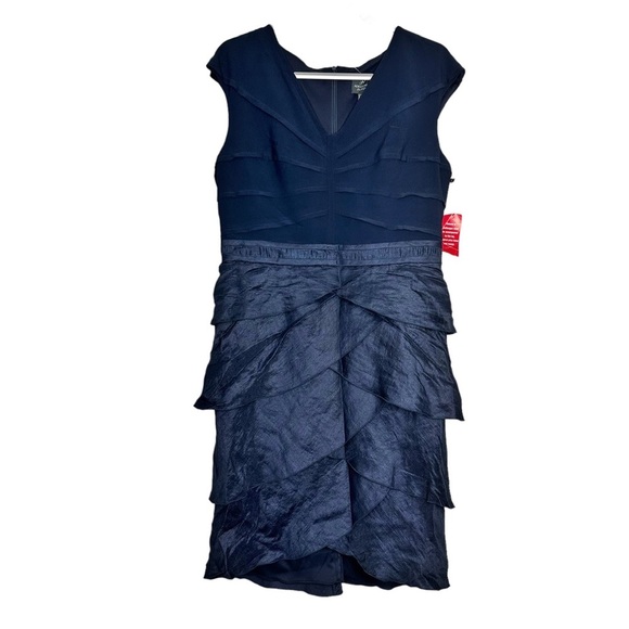 Adrianna Papell Navy Ruffle Tiered Evening Dress - Picture 1 of 6